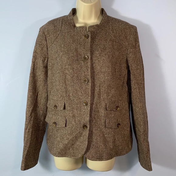 Eddie Bauer size 14 (large) made in India brown wool hunt blazer coat collarless - Picture 1 of 11